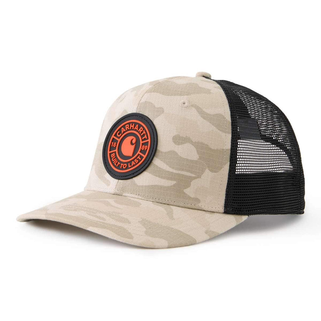 Carhartt 107342 Oakland Built To Last Camo Cap — Fossil Tan Camo, three-quarter view