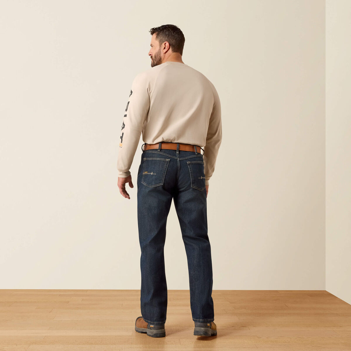 Ariat Rebar M4 Relaxed DuraStretch Basic Stackable Straight Leg Jean — Blackstone, manufacturer back view