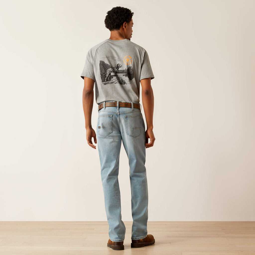 Ariat Rebar M4 Relaxed DuraStretch Basic Stackable Straight Leg Jean — Shoreline, manufacturer back view