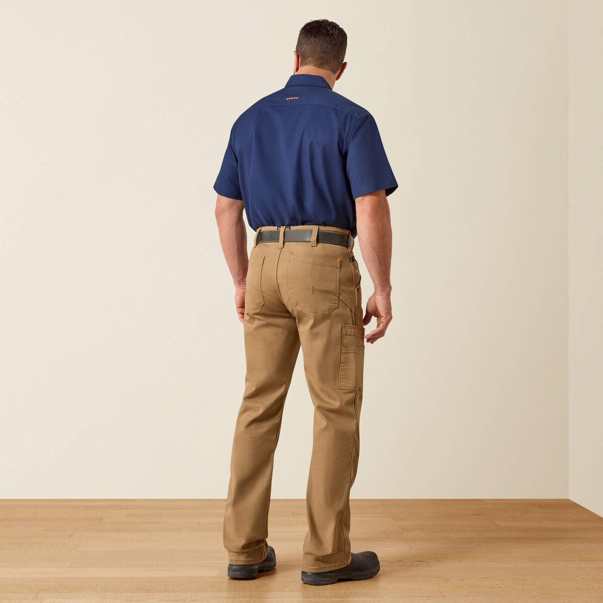 Ariat Rebar M4 Relaxed DuraStretch Washed Twill Dungaree Boot Cut Pant — Field Khaki, manufacturer back view