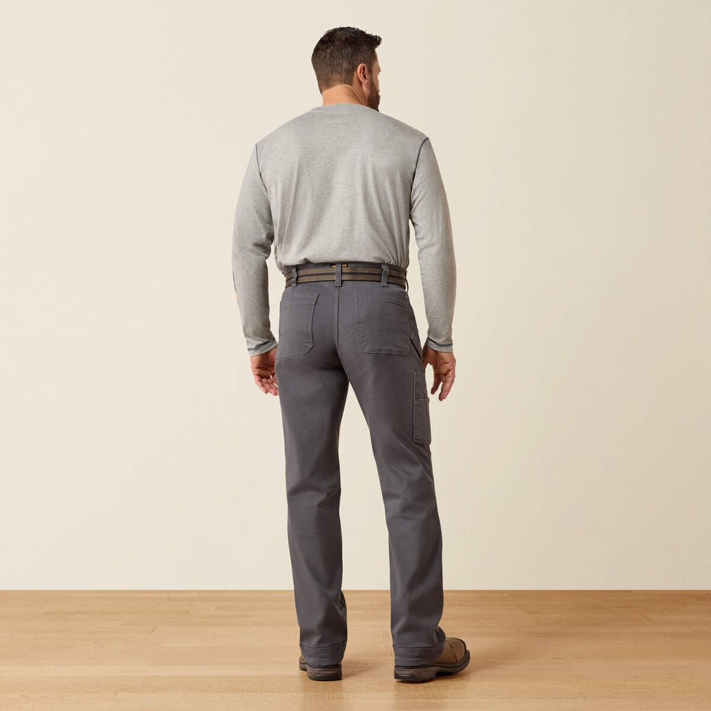 Ariat Rebar M4 Relaxed DuraStretch Washed Twill Dungaree Boot Cut Pant — Rebar Gray, manufacturer back view