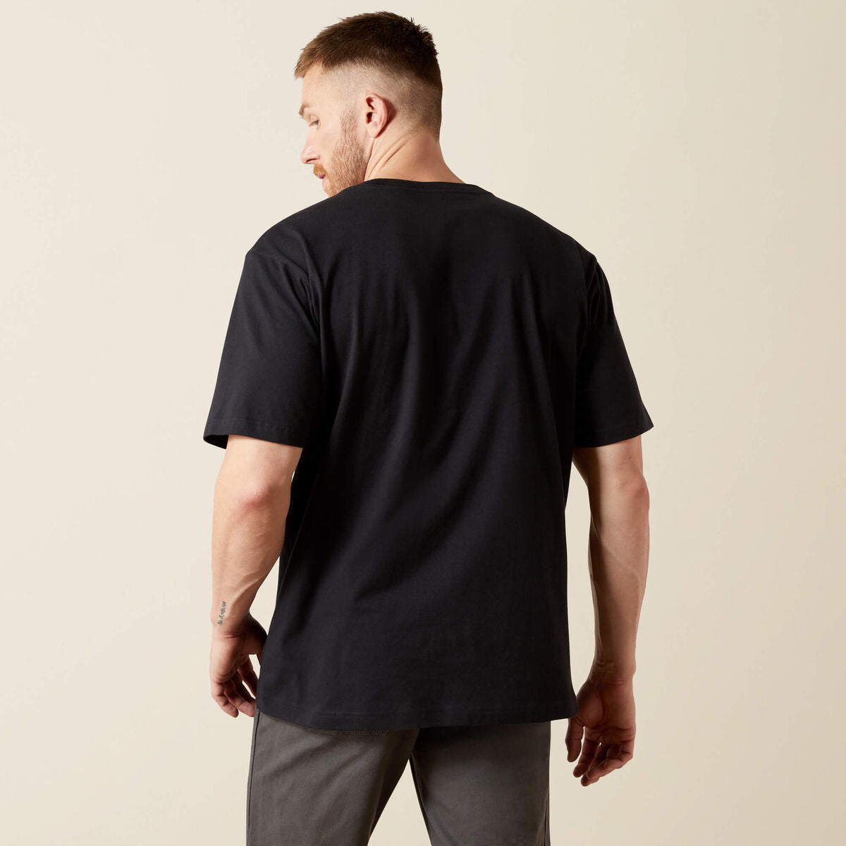 Ariat Rebar Cotton Strong Standard Pocket T-Shirt — Black, manufacturer back view