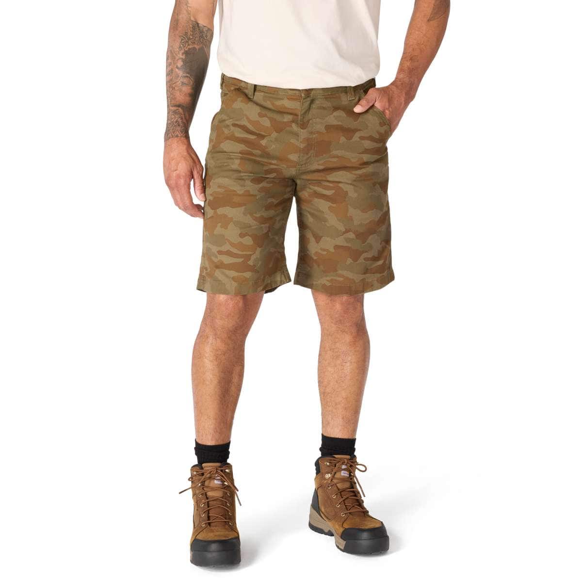 Carhartt Rugged Flex® Relaxed Fit Canvas Work Short — Army Green Camo-GP5, manufacturer product photo