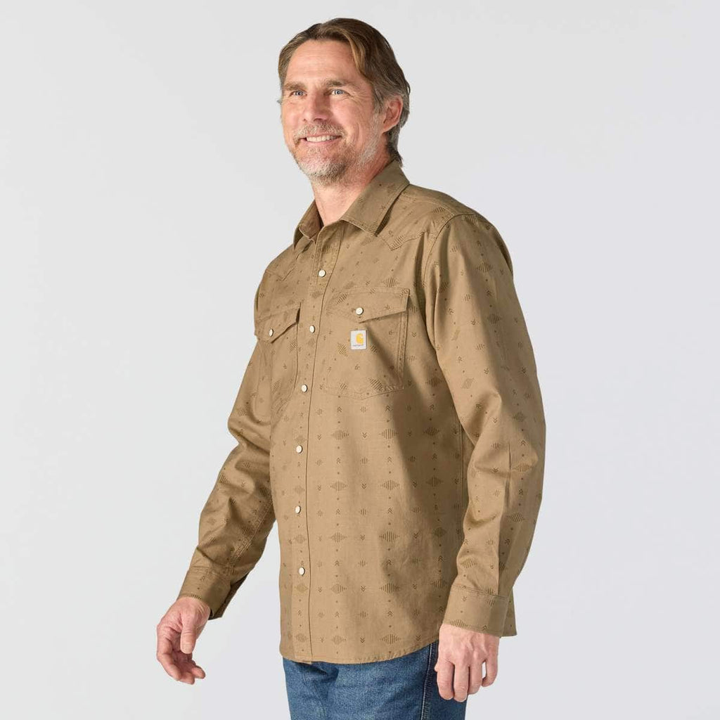 Carhartt Montana Rugged Flex™ Relaxed Fit Lightweight Long-Sleeve Snap-Front Plaid Shirt 26' — BF0- Night Fatigue Geo Print, additional manufacturer view