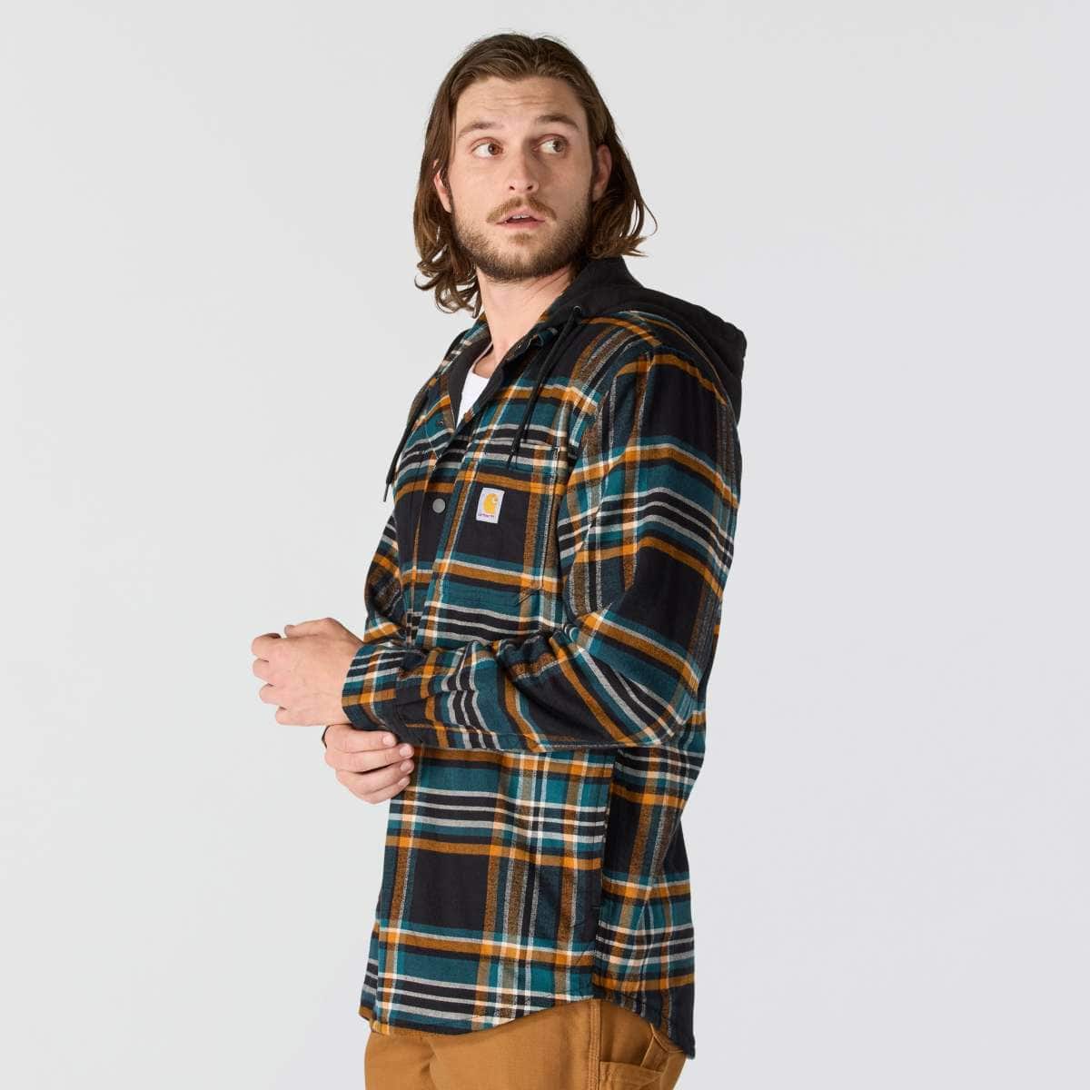 Carhartt Rugged Flex™ Relaxed Fit Flannel Fleece Lined Hooded Shirt Jac — N61-Black, additional manufacturer view