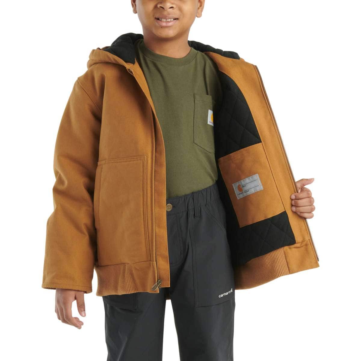 Carhartt Kids Youth Canvas Active Jacket — Brown-D15, lining detail