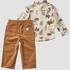 Carhartt Long-Sleeve Printed Flannel Shirt and Canvas Pant Set — Brown-D15, reverse view of the set
