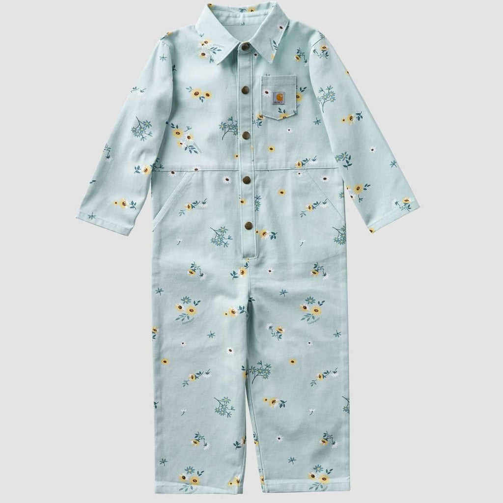 Carhartt Kids Girls Snap-Front Canvas Printed Coveralls — B351-Blue Haze, front product view