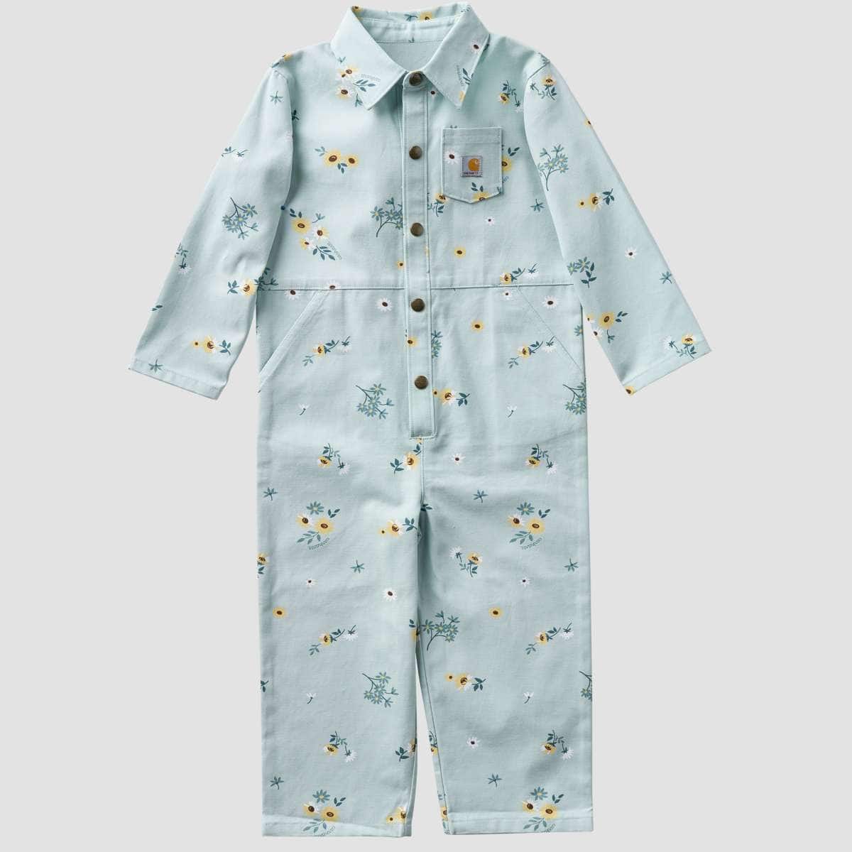 Carhartt Kids Girls Snap-Front Canvas Printed Coveralls — B351-Blue Haze, front product view