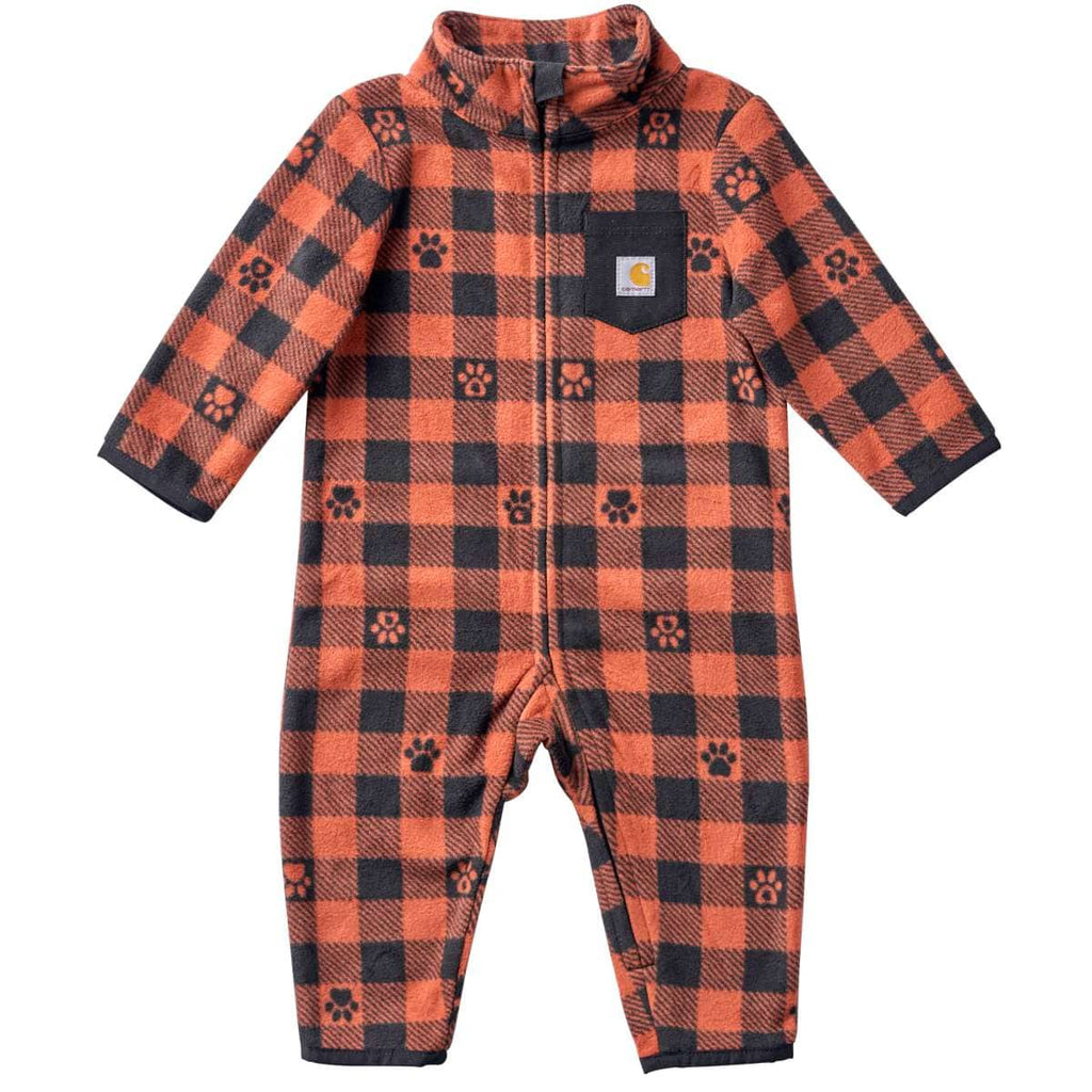 Carhartt Kids Zip-Front Micro Fleece Printed Coverall — RG0-Burnt Brick, product photograph
