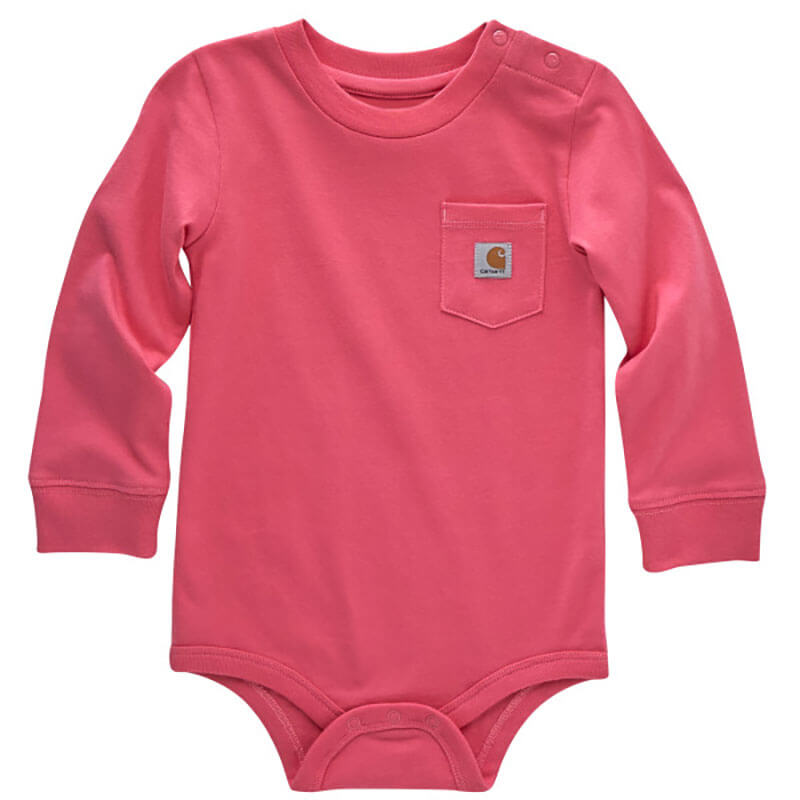 Carhartt Kids Long Sleeve Pocket Bodysuit — Med Pink-P391, product photograph