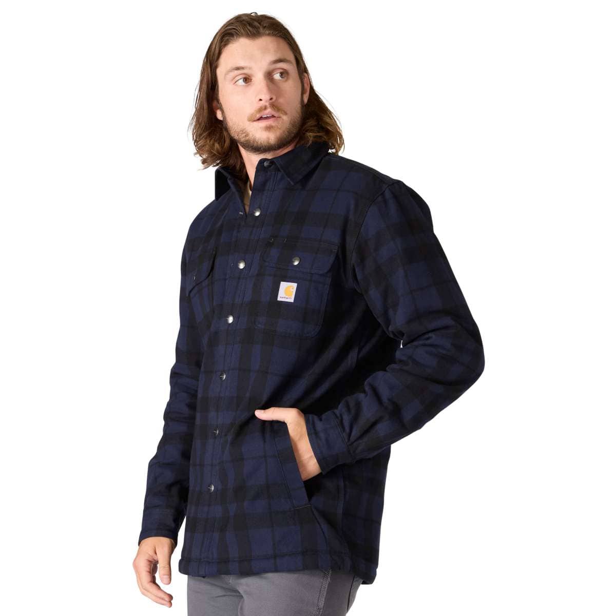 Carhartt Relaxed Fit Flannel Sherpa-Lined Shirt Jac — I26-Navy, additional manufacturer view