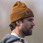 Carhartt Tonal Patch Beanie — BRN-Carhartt Brown, manufacturer lifestyle view