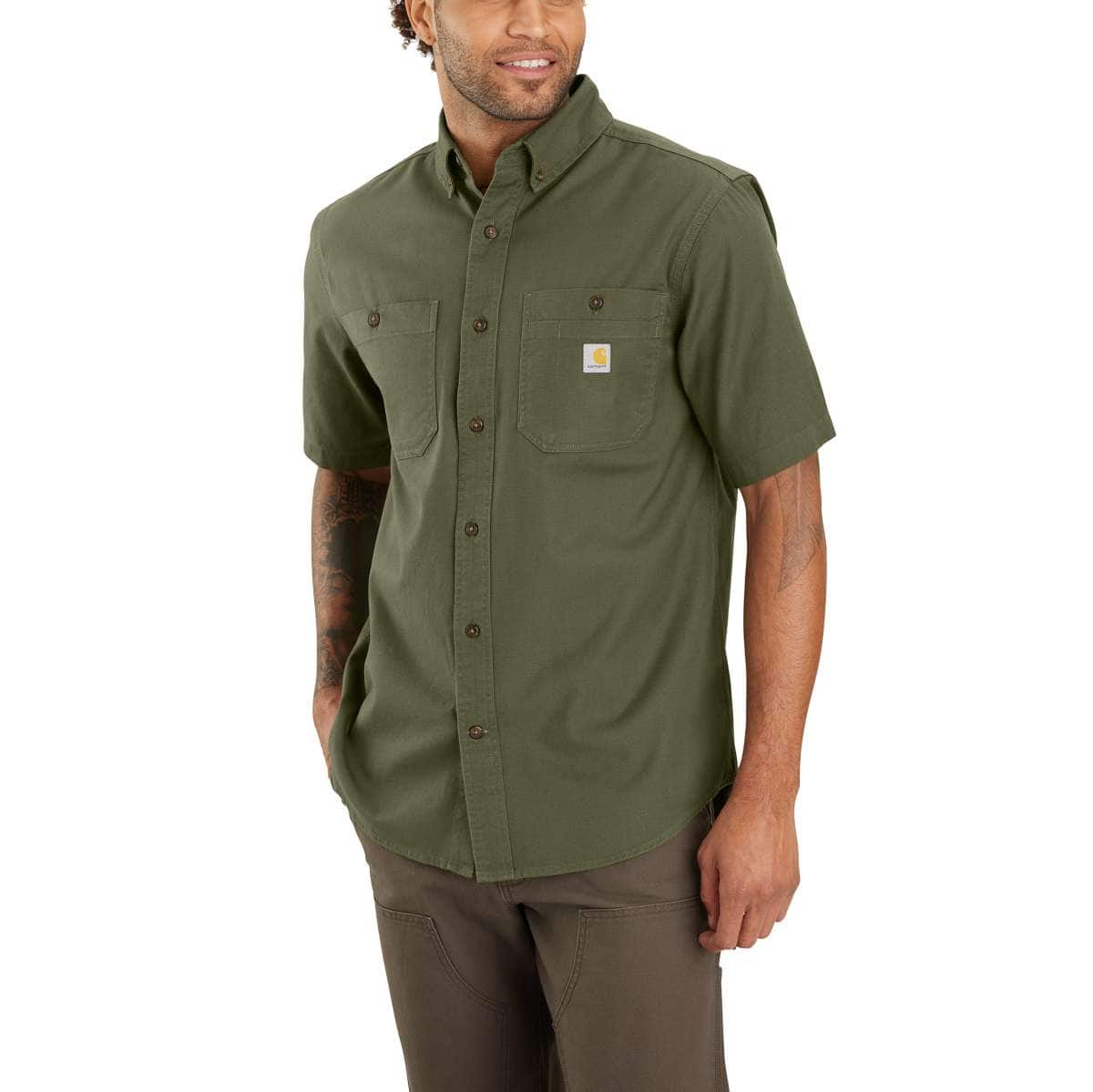 Carhartt Rugged Flex® Relaxed Fit Midweight Canvas Short-Sleeve Shirt — Basil-G72, manufacturer product image