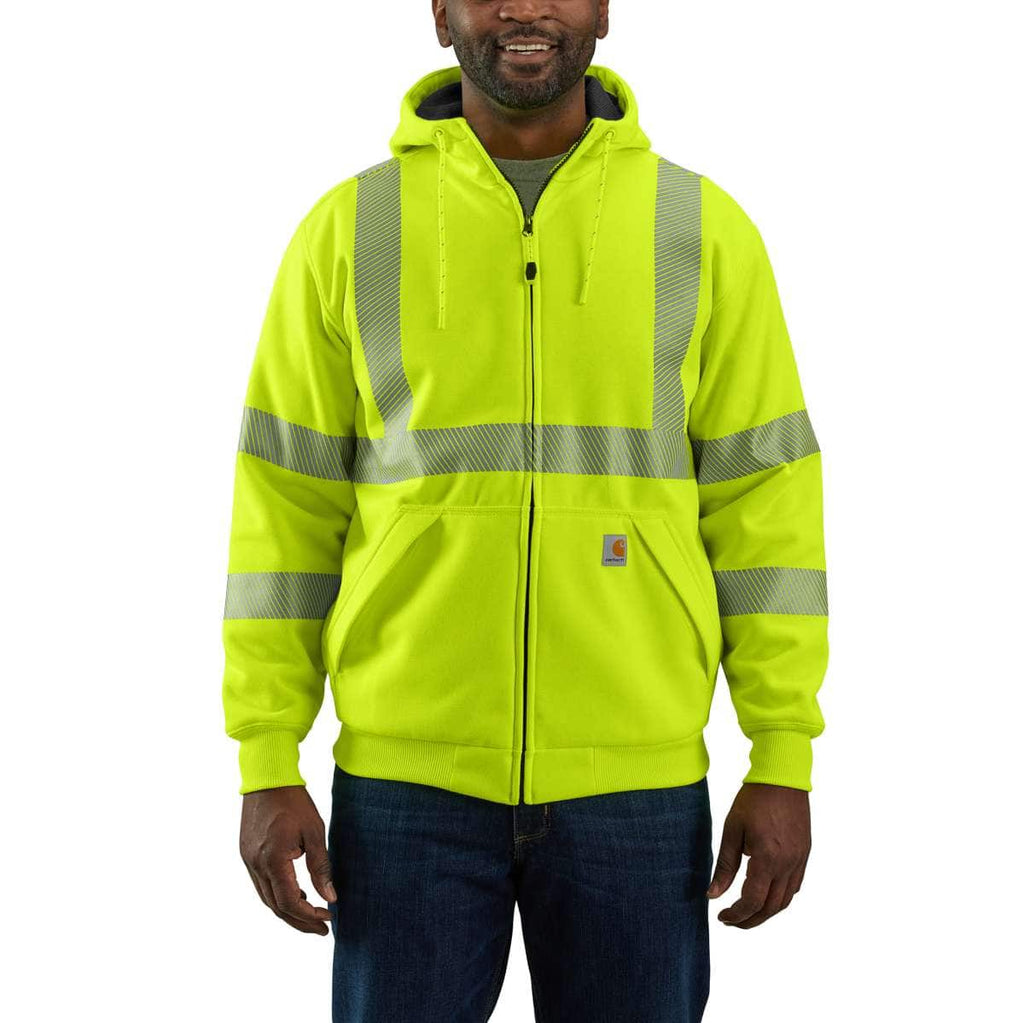 Carhartt High-Visibility Rain Defender Thermal-Lined Full Zip Class 3 Sweatshirt — Bright Lime, manufacturer product photo