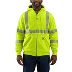 Carhartt High-Visibility Rain Defender Thermal-Lined Full Zip Class 3 Sweatshirt — Bright Lime, manufacturer product photo