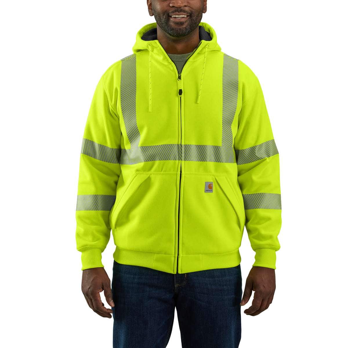 Carhartt High-Visibility Rain Defender Thermal-Lined Full Zip Class 3 Sweatshirt — Bright Lime, manufacturer product photo