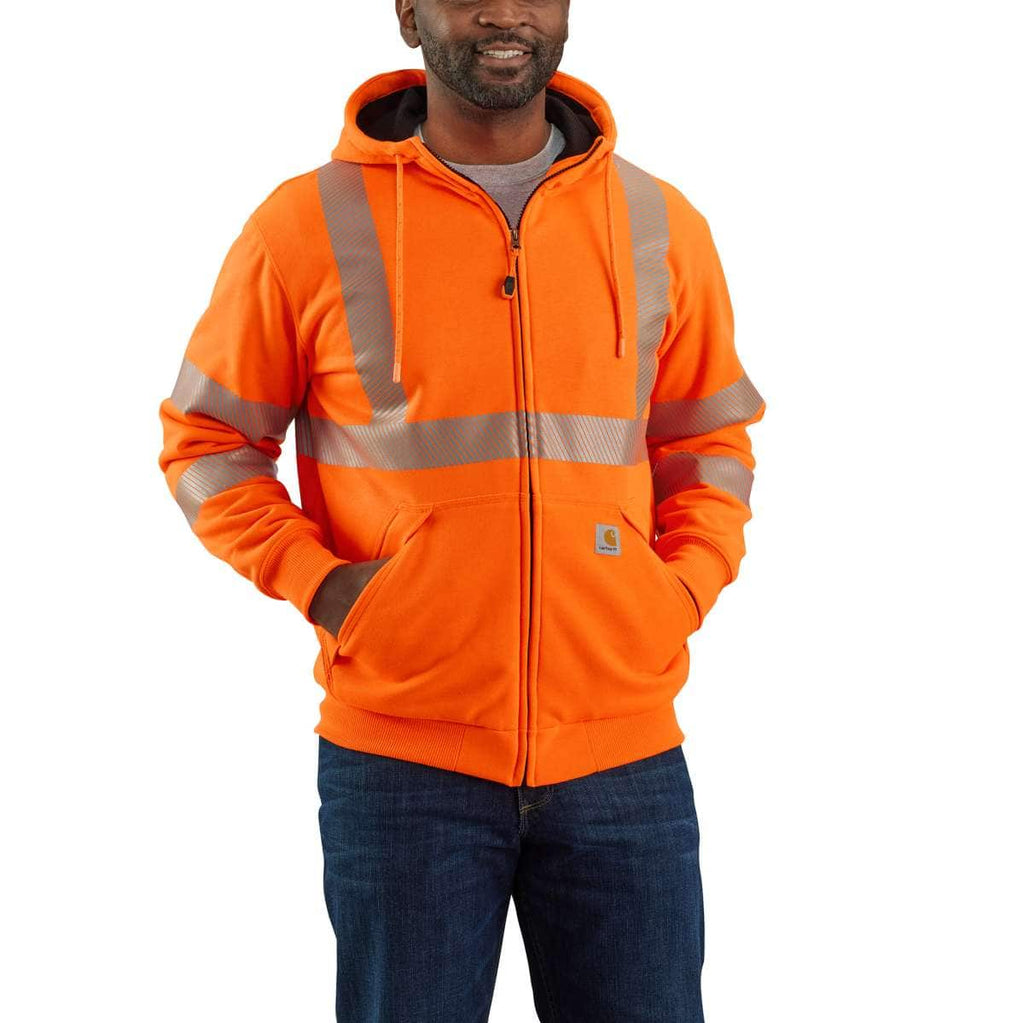 Carhartt High-Visibility Rain Defender Thermal-Lined Full Zip Class 3 Sweatshirt — Bright Orange, manufacturer product photo