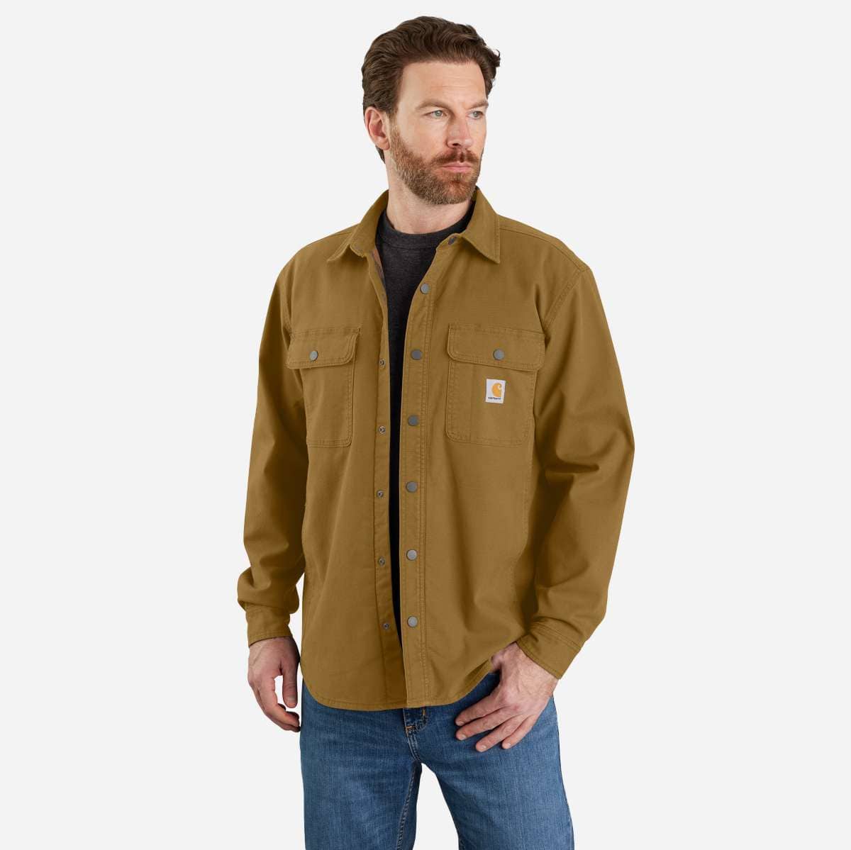 Carhartt Rugged Flex® Relaxed Fit Canvas Fleece-Lined Shirt Jac — Oak Brown - B33, manufacturer product image