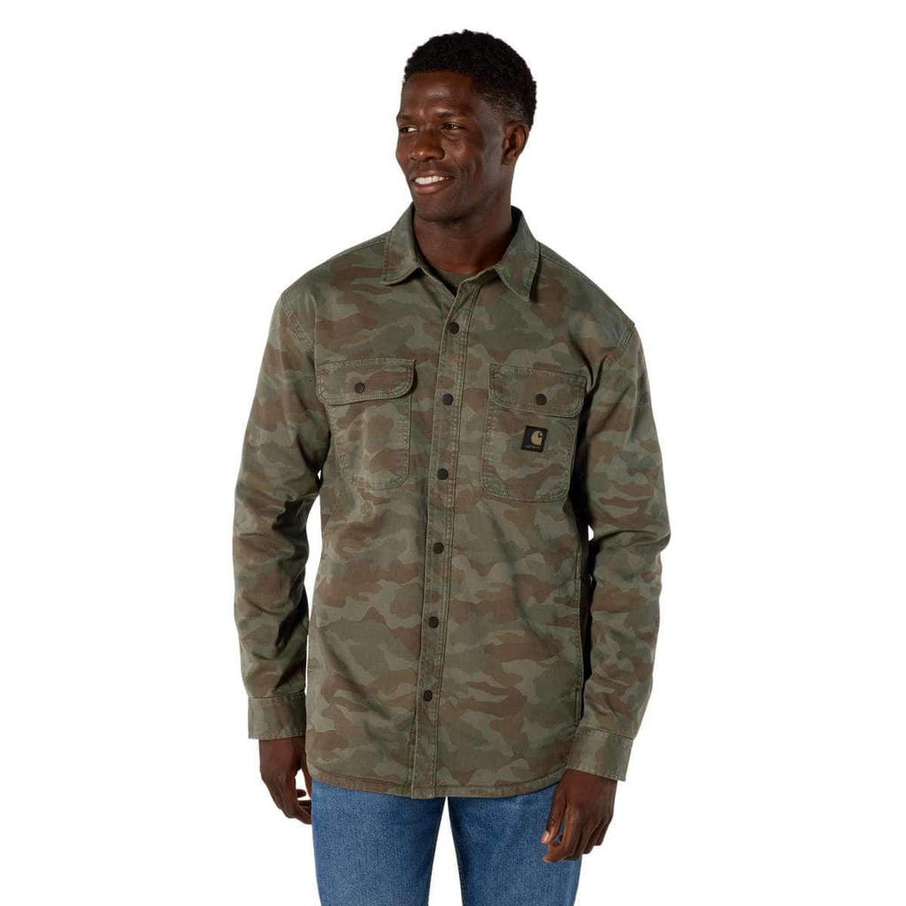 Carhartt Rugged Flex® Relaxed Fit Canvas Fleece-Lined Shirt Jac — Army Green Camo-GP5, manufacturer product image