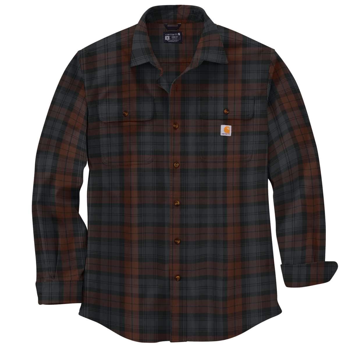 Carhartt Loose Fit Heavyweight Flannel Long-Sleeve Plaid Shirt - 106356 — B80-Mocha, manufacturer product photo