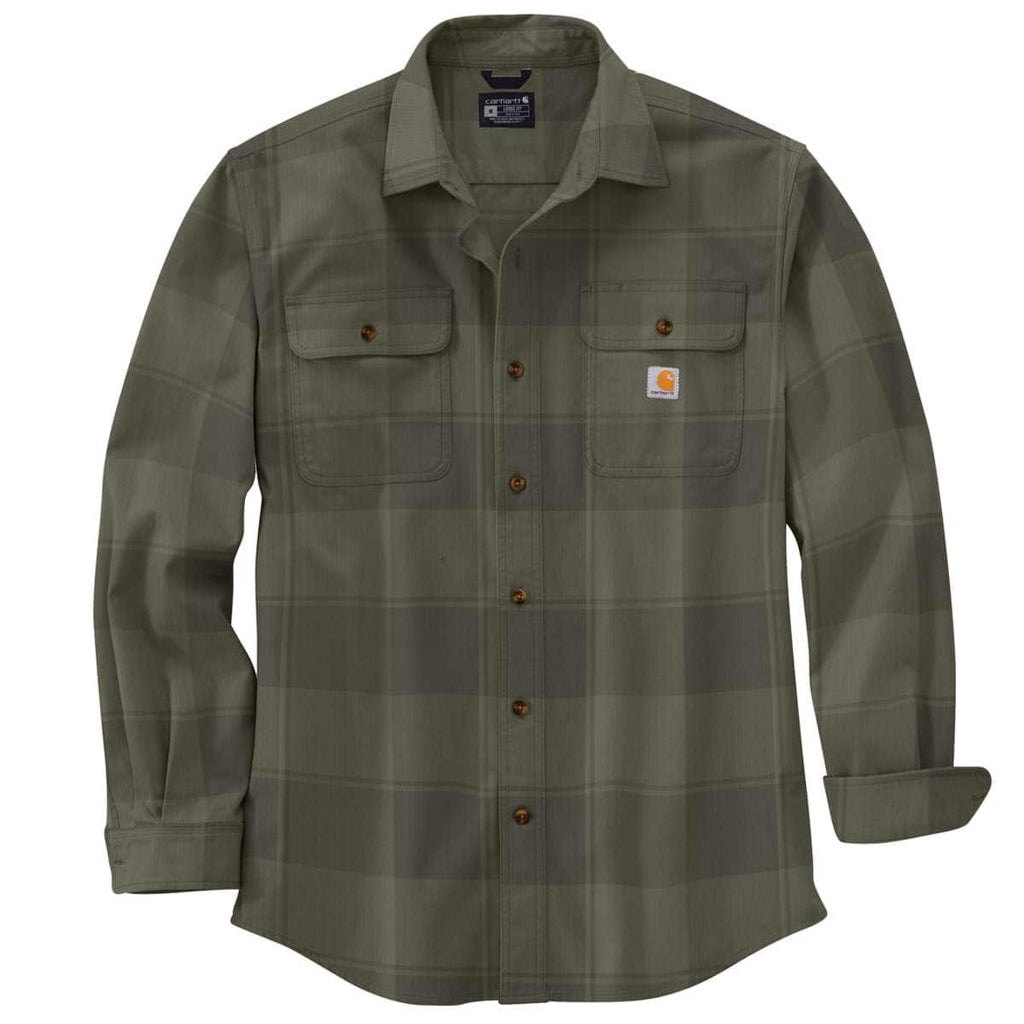 Carhartt Loose Fit Heavyweight Flannel Long-Sleeve Plaid Shirt - 106356 — Dusty Olive-DOV, manufacturer product photo