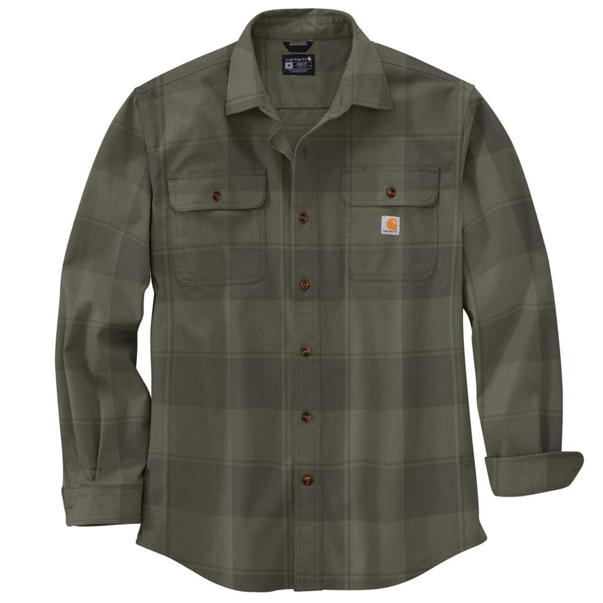 Carhartt Loose Fit Heavyweight Flannel Long-Sleeve Plaid Shirt - 106356 — Dusty Olive-DOV, manufacturer product photo