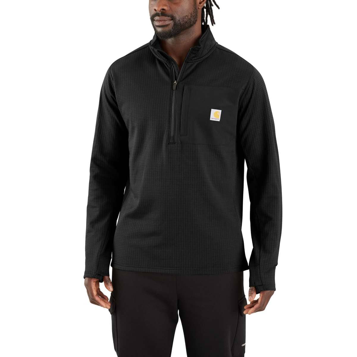 Carhartt Force® Relaxed Fit Mock Neck Half-Zip T-Shirt — Black-N04, manufacturer product photo