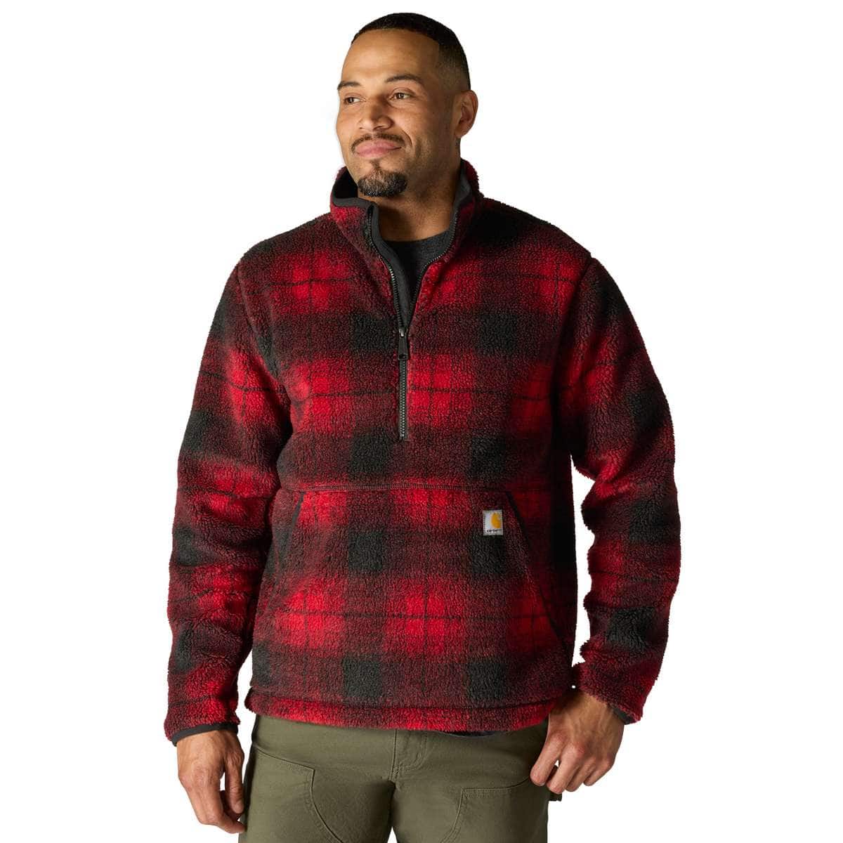 Carhartt Loose Fit Fleece Pullover — RD5-Industry Red Ombre Plaid, manufacturer product photo
