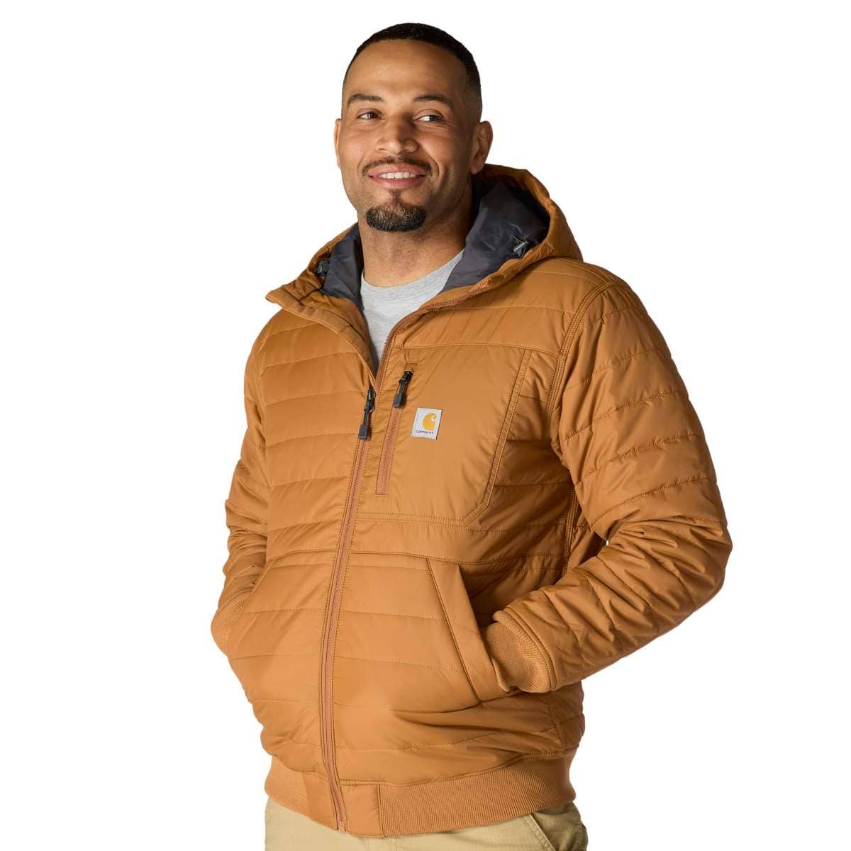 Carhartt Rain Defender® Relaxed Fit Lightweight Insulated Hooded Jacket - 3 Warmest Rating — Carhartt Brown-BRN, manufacturer product photo