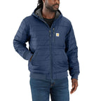 Carhartt Rain Defender® Relaxed Fit Lightweight Insulated Hooded Jacket - 3 Warmest Rating — Dark Blue-DBL, manufacturer product photo