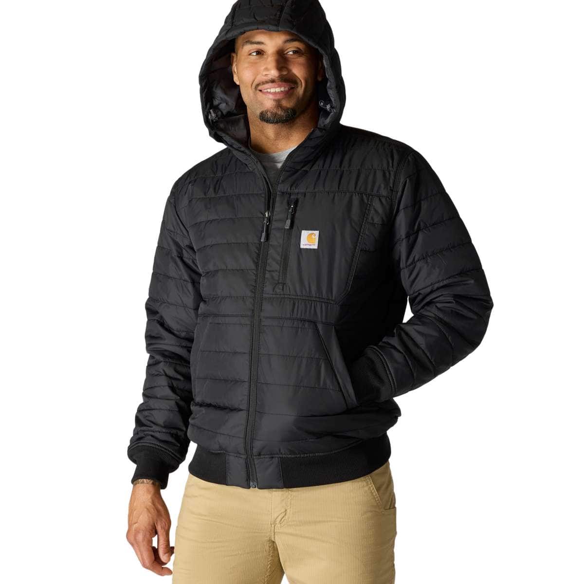 Carhartt Rain Defender® Relaxed Fit Lightweight Insulated Hooded Jacket - 3 Warmest Rating — Black-N04, manufacturer product photo