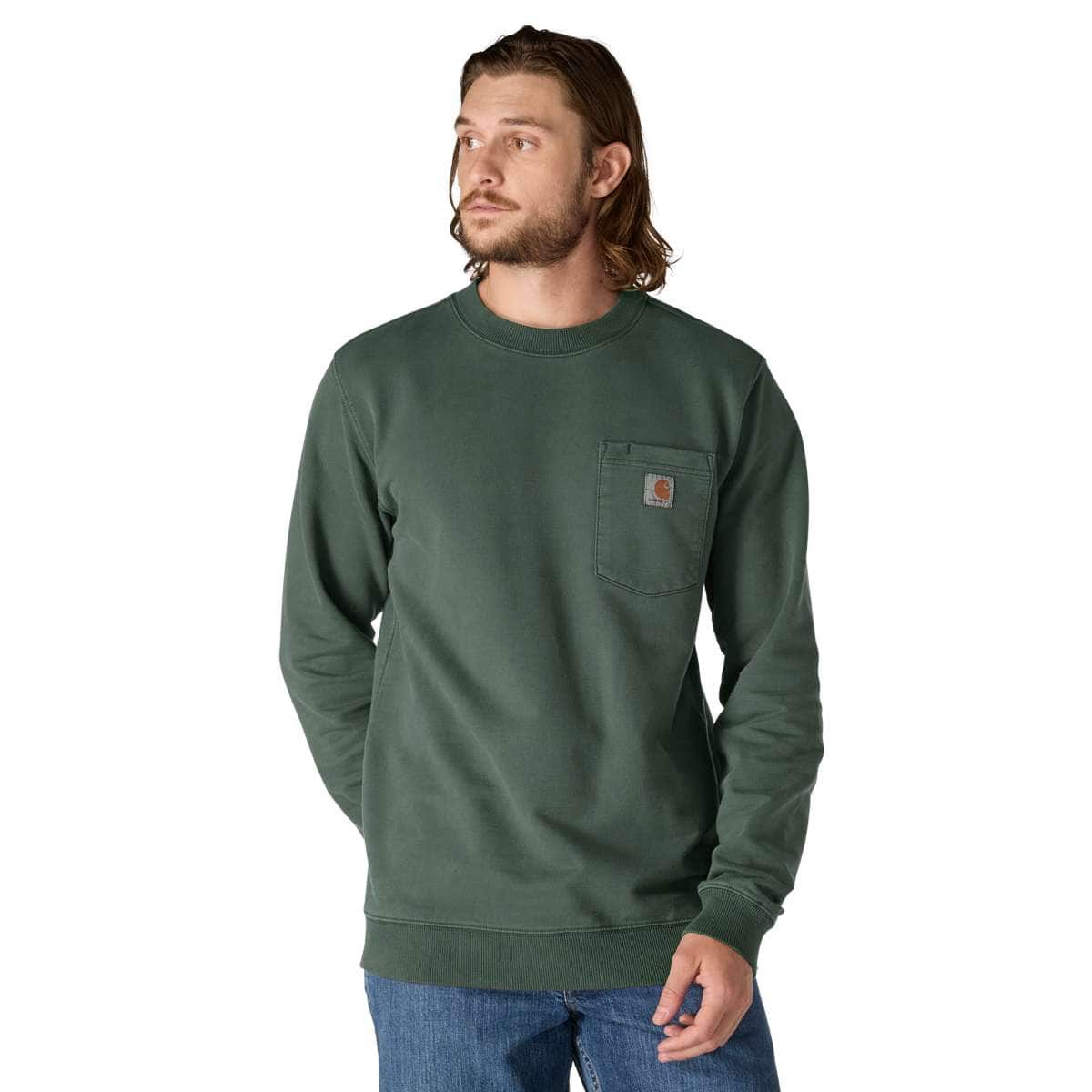 Carhartt Relaxed Fit Midweight Garment Dye French Terry Crewneck Pocket Sweatshirt — G15-Forestry Green, manufacturer product photo