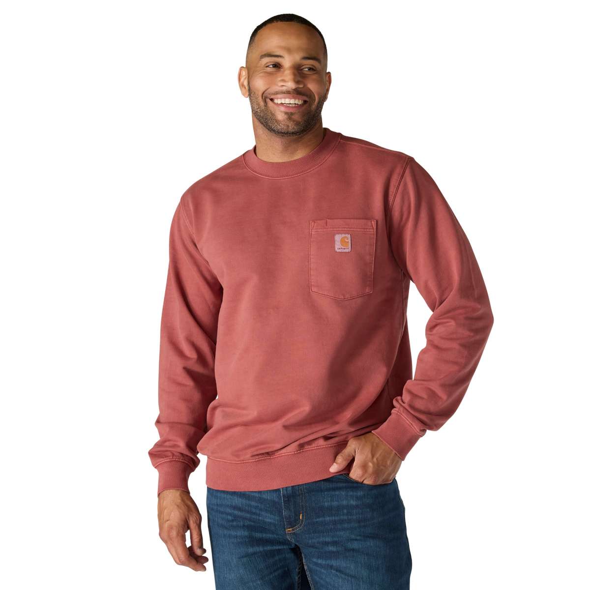 Carhartt Relaxed Fit Midweight Garment Dye French Terry Crewneck Pocket Sweatshirt — RD6-Dark Spice Red, manufacturer product photo