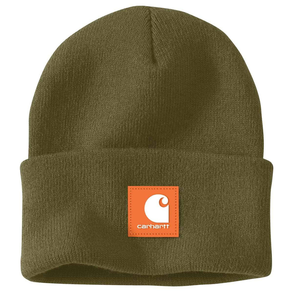 Carhartt Knit Rubber Patch Beanie — GL7-Dark Bronzed Green, manufacturer product photo