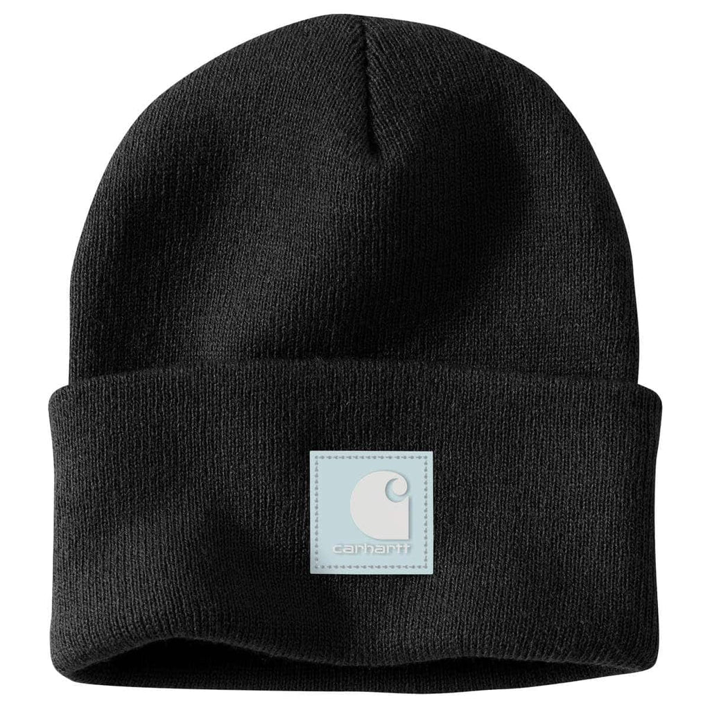 Carhartt Knit Rubber Patch Beanie — N51-Black/Early Fog, manufacturer product photo