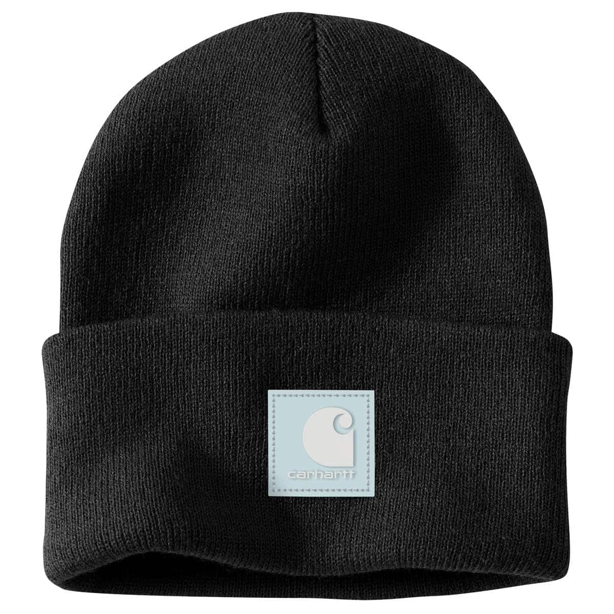 Carhartt Knit Rubber Patch Beanie — N51-Black/Early Fog, manufacturer product photo