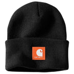 Carhartt Knit Rubber Patch Beanie — N63-Black/Worksite Orange, manufacturer product photo