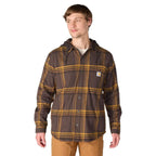 Carhartt Rugged Flex™ Relaxed Fit Flannel Fleece Lined Hooded Shirt Jac — DKB-Dark Brown, manufacturer product photo