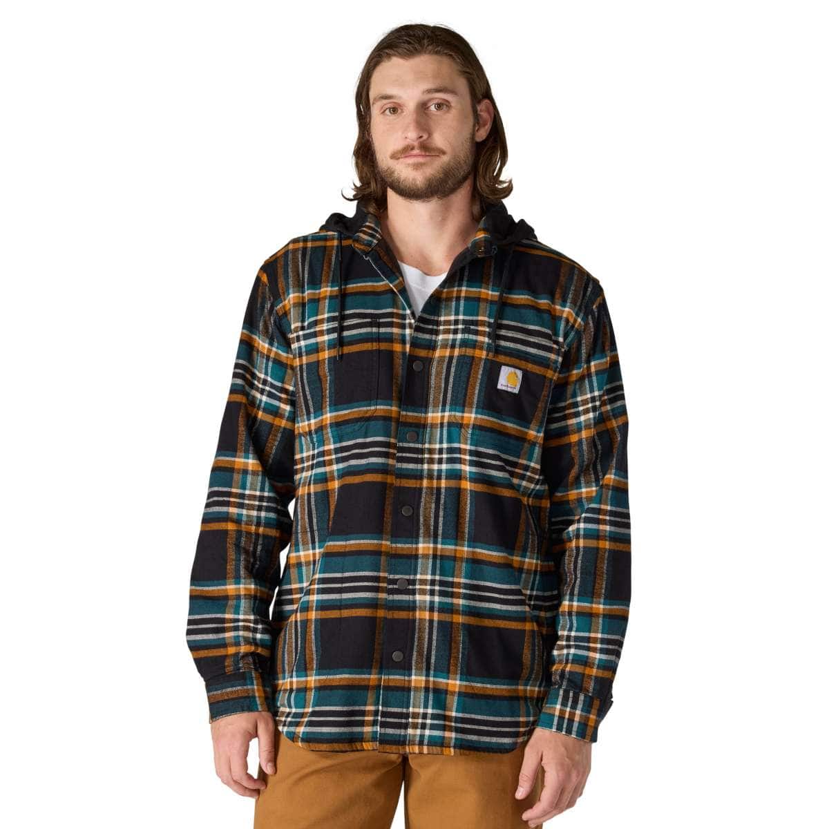 Carhartt Rugged Flex™ Relaxed Fit Flannel Fleece Lined Hooded Shirt Jac — N61-Black, manufacturer product photo