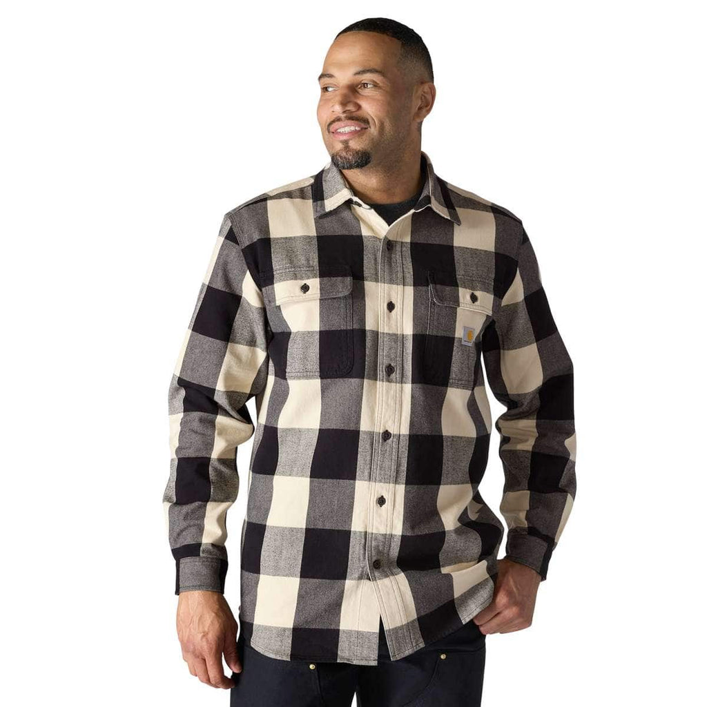 Carhartt Loose Fit Heavyweight Flannel Long-Sleeve Plaid Shirt — A16-Oat Milk, manufacturer product photo