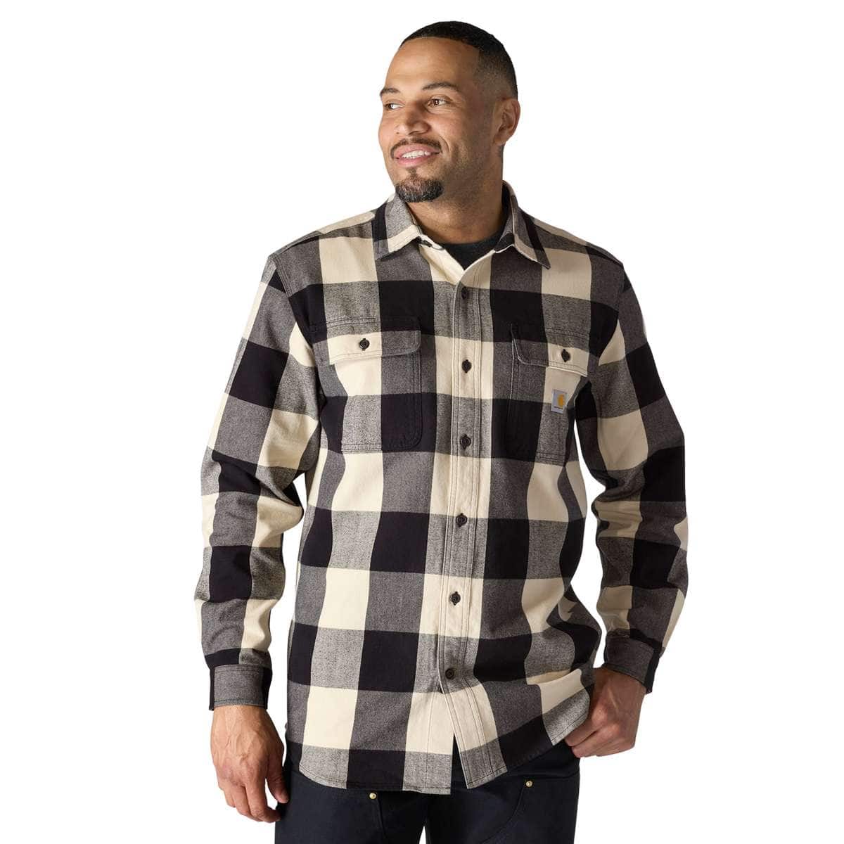 Carhartt Loose Fit Heavyweight Flannel Long-Sleeve Plaid Shirt — A16-Oat Milk, manufacturer product photo