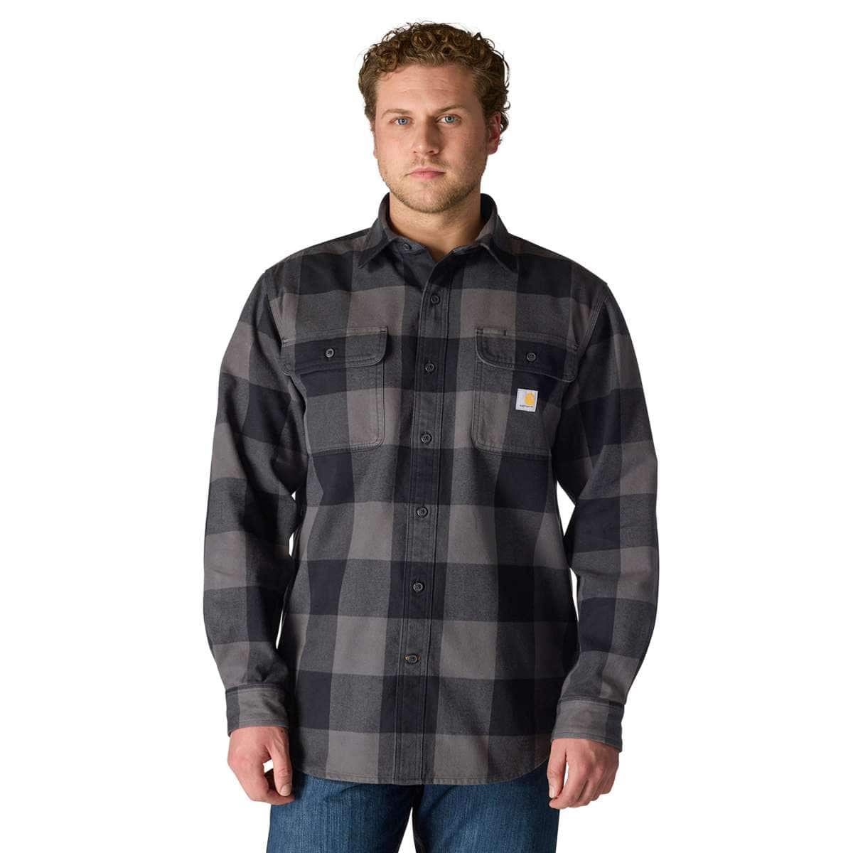 Carhartt Loose Fit Heavyweight Flannel Long-Sleeve Plaid Shirt — GVL-Gravel, manufacturer product photo