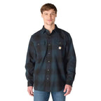 Carhartt Loose Fit Heavyweight Flannel Long-Sleeve Plaid Shirt — HV8-Deep Smoke Blue, manufacturer product photo