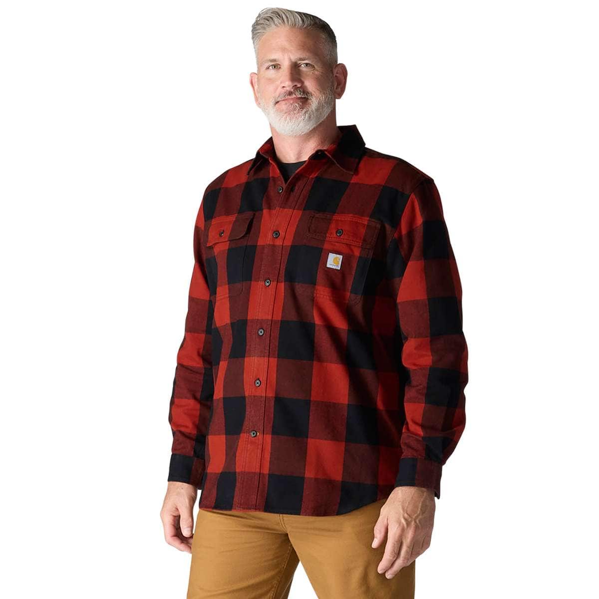 Carhartt Loose Fit Heavyweight Flannel Long-Sleeve Plaid Shirt — RD1-Spice Red, manufacturer product photo