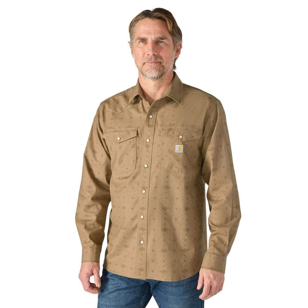 Carhartt Montana Rugged Flex™ Relaxed Fit Lightweight Long-Sleeve Snap-Front Plaid Shirt 26' — BF0- Night Fatigue Geo Print, manufacturer product photo