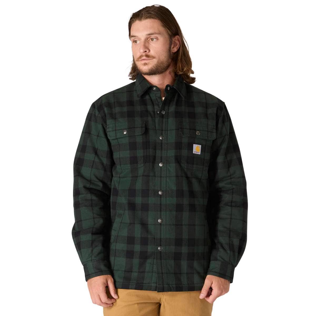 Carhartt Relaxed Fit Flannel Sherpa-Lined Shirt Jac — G15-Forestry Green, manufacturer product photo