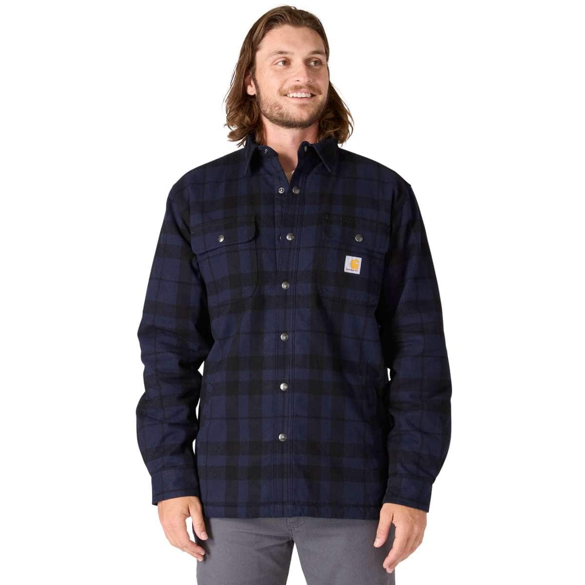 Carhartt Relaxed Fit Flannel Sherpa-Lined Shirt Jac — I26-Navy, manufacturer product photo