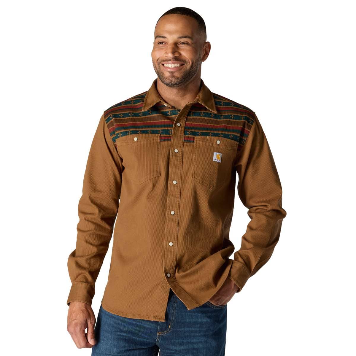 Carhartt Montana Rugged Flex™ Relaxed Fit Corduroy Long-Sleeve Shirt — BRN-Carhartt Brown, manufacturer product photo