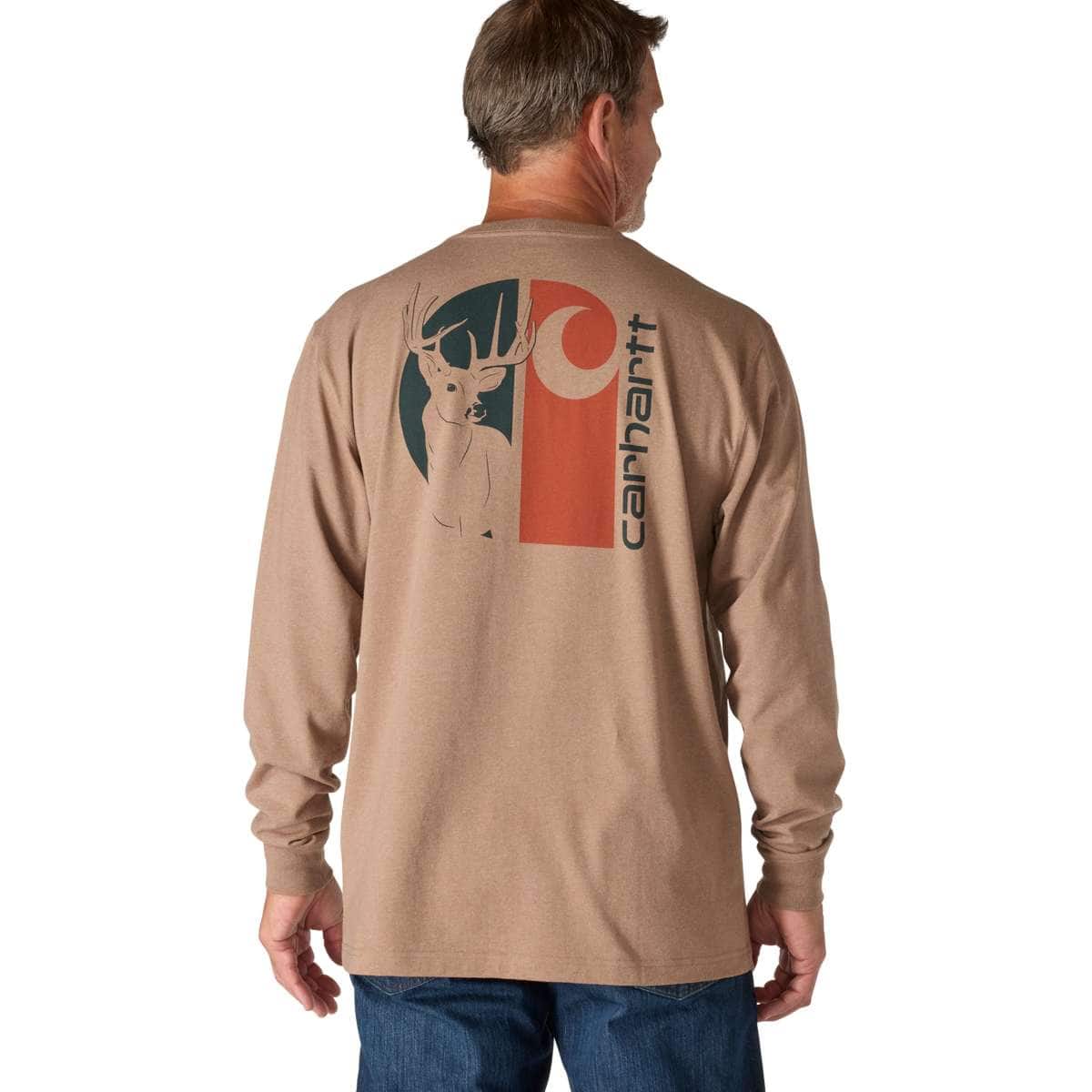 Carhartt Loose Fit Heavyweight Long-Sleeve Pocket Deer Graphic T-Shirt — BB0-Soft Sepia Heather, manufacturer product photo